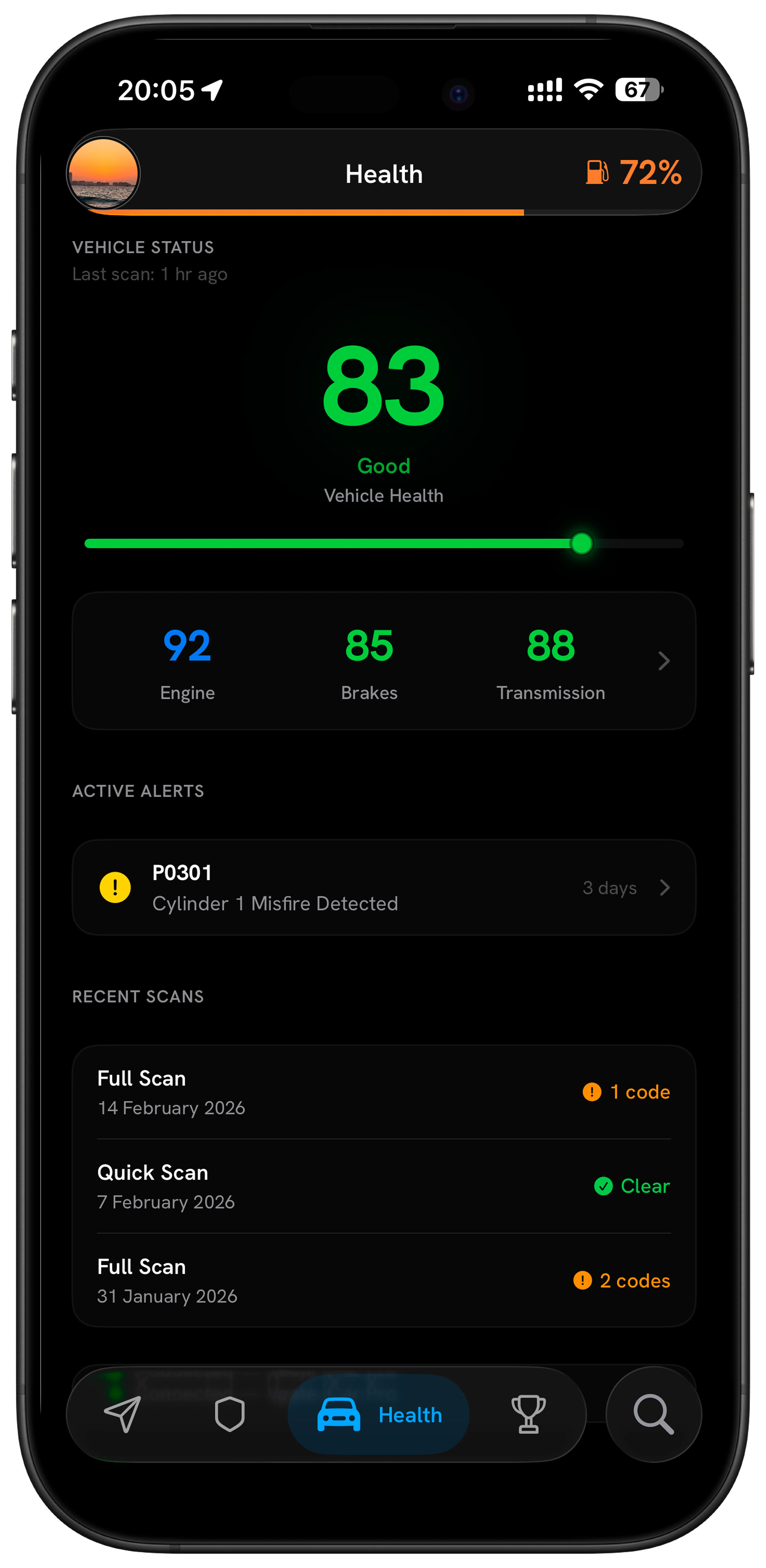 Vehicle Health Monitor - Guardian AI feature
