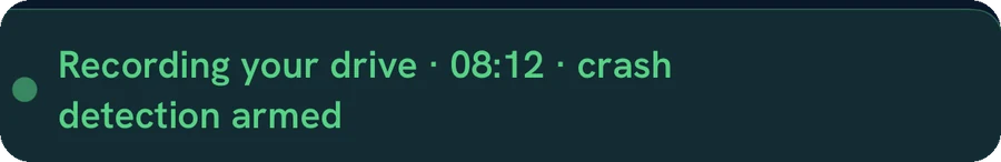 Recording your drive, 08:12, crash detection armed